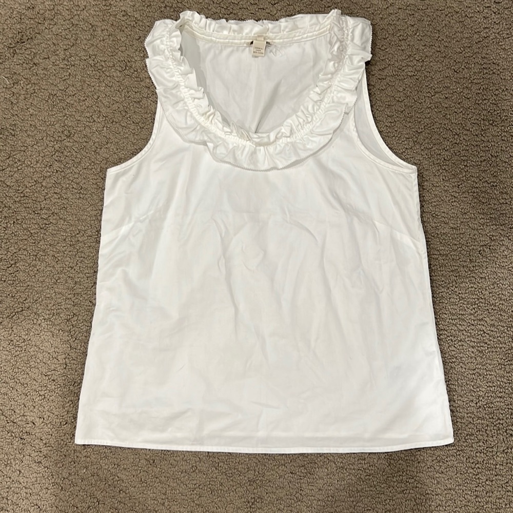 White J CREW Tank Top with ruffle trim detail | size 10